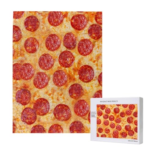 Pizza Peperoni 3D-Modell, 500 Teile Puzzle Holzpuzzle Spielzeug Familienspiel Wanddekoration für Erwachsene Teenager von KEDDJI