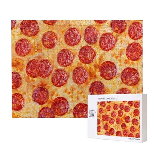 Pizza Peperoni 3D-Modell, Puzzle 500 Teile, Holzpuzzle, Spielzeug, Familienspiel, Wanddekoration für Erwachsene und Teenager von KEDDJI