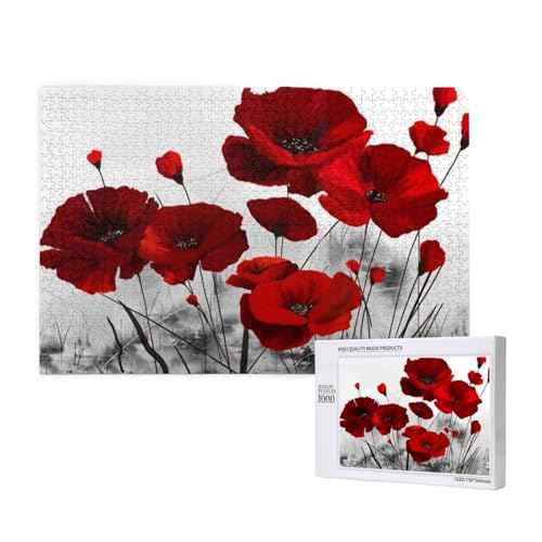 Rote Mohnblumen-Drucke, Puzzle 1000 Teile, Holzpuzzle, Spielzeug, Familienspiel, Wanddekoration für Erwachsene und Teenager Rote Mohnblumen-Drucke, Puzzle 1000 Teile, Holzpuzzle, Spielzeug, Familienspiel, Wanddekoration für Erwachsene und Teenager von KEDDJI