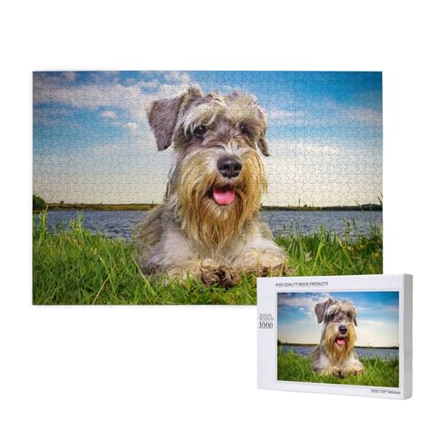 Schnauzer Rasen Haustiere Graue Hunde Chnauzer, Puzzle 1000 Teile, Holzpuzzle, Spielzeug, Familienspiel, Wanddekoration für Erwachsene und Teenager von KEDDJI