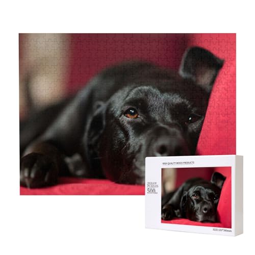 Schwarzer Labrador Retriever Haustiere Bokeh Schwarze Hunde, Puzzle 500 Teile, Holzpuzzle, Spielzeug, Familienspiel, Wanddekoration für Erwachsene und Teenager von KEDDJI