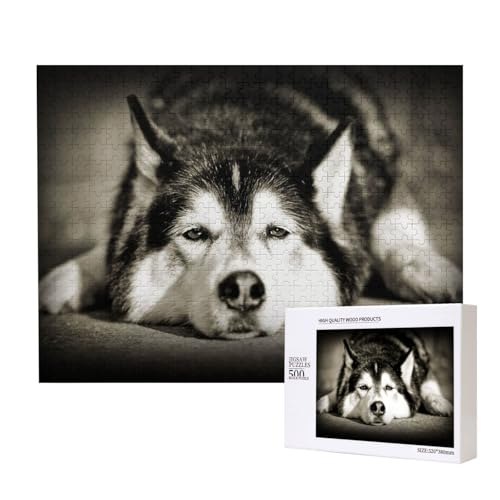 Sibirischer Husky, Puzzle 500 Teile, Holzpuzzle, Spielzeug, Familienspiel, Wanddekoration für Erwachsene und Teenager von KEDDJI