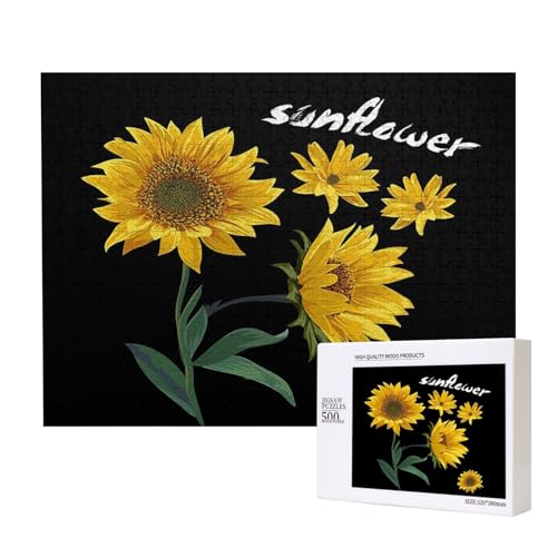 Sonnenblumen Druck, Puzzle 500 Teile, Holzpuzzle, Spielzeug, Familienspiel, Wanddekoration für Erwachsene und Teenager von KEDDJI