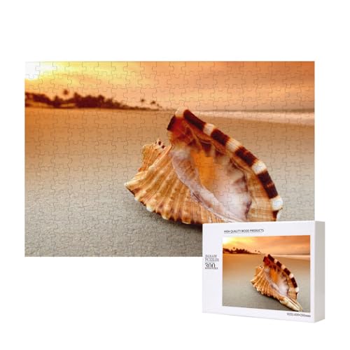 Sonnenuntergang über dem Meer die Shell Conch, Puzzle 300 Teile Holzpuzzle Spielzeug Familienspiel Wanddekoration für Erwachsene Teenager von KEDDJI