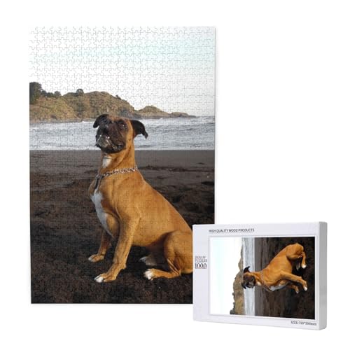 Strand braun Boxer Hund Portrait, Puzzle 1000 Teile, Holzpuzzle, Spielzeug, Familienspiel, Wanddekoration für Erwachsene und Teenager von KEDDJI