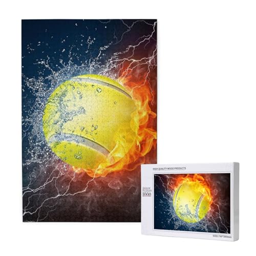 Tennisball in Feuer und Wasser, Puzzle 1000 Teile, Holzpuzzle, Spielzeug, Familienspiel, Wanddekoration für Erwachsene und Teenager von KEDDJI