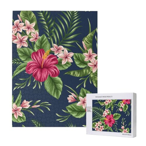 Tropische Blumen Frangipani Hibiskus Natur, 500 Teile Puzzle Holzpuzzle Spielzeug Familienspiel Wanddekoration für Erwachsene Teenager von KEDDJI