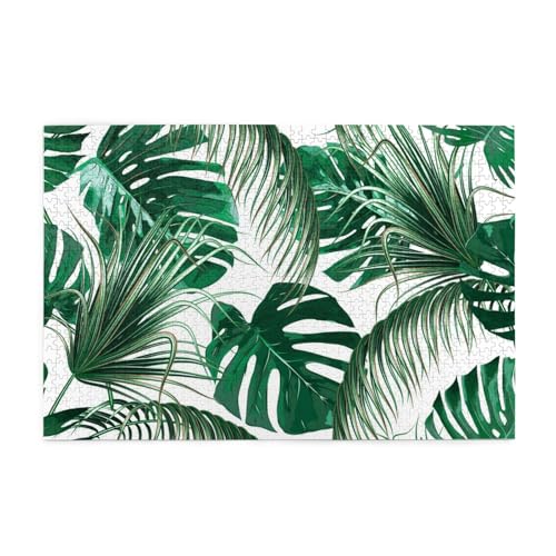 Tropisches grünes Palmenblatt Dschungelblatt, Puzzle 1000 Teile, Holzpuzzle, Spielzeug, Familienspiel, Wanddekoration für Erwachsene und Jugendliche von KEDDJI
