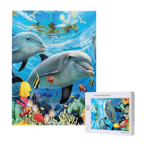 Unterwasser-Delfin, 500 Teile Puzzle Holzpuzzle Spielzeug Familienspiel Wanddekoration für Erwachsene Teenager von KEDDJI