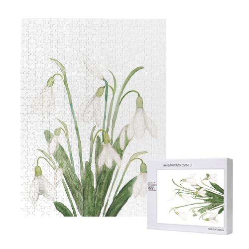 Weiße Schneeglöckchen Blume botanische Aquarellmalerei, 500 Teile Puzzle Holzpuzzle Spielzeug Familienspiel Wanddekoration für Erwachsene Teenager von KEDDJI