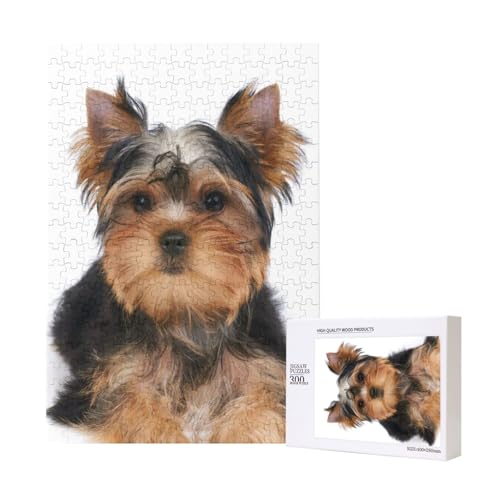 Yorkshire Terrier liegt auf weiß, Puzzle 300 Teile Holzpuzzle Spielzeug Familienspiel Wanddekoration für Erwachsene Teenager von KEDDJI