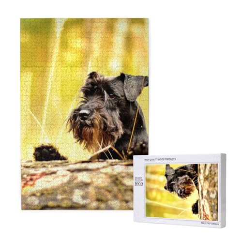 Zwergschnauzer Haustiere Schwarze Hunde, Puzzle 1000 Teile, Holzpuzzle, Spielzeug, Familienspiel, Wanddekoration für Erwachsene und Teenager von KEDDJI