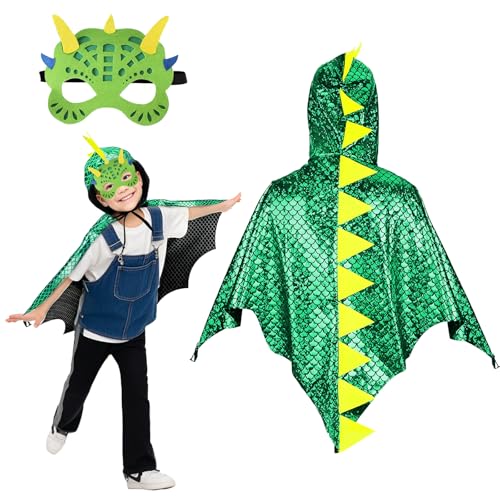 Dinosaurier KostüM Umhang Kinder Karneval: Jungen MäDchen DinokostüM 2 StüCk Mit Dino Maske Halloween Fasching Karneval Pterosaurier Verkleidung Cosplay Party KöStum DrachenflüGel Cape Kleidung von KEEBAX