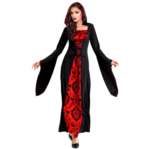 Vampir Kostüm Damen Vampirkönigin: Karneval Vampire Costume Gothic Vampirin Kleid Damen Halloween Verkleidung Fasching Karnevals Cosplay Mottoparty Rollenspiel (L(165-170cm)) von KEEBAX