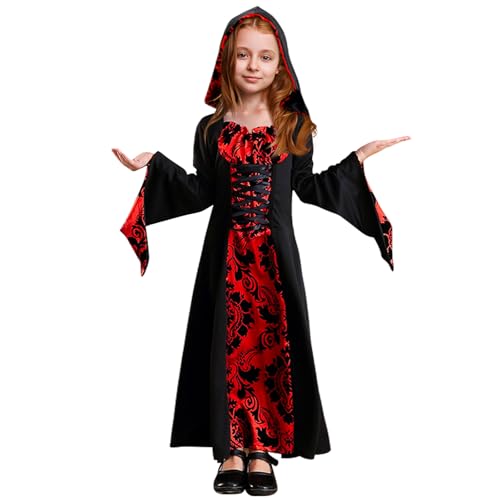 Vampir Kostüm Kinder Mädchen: Karneval Vampire Costume Gothic Vampirin Kleid Damen Halloween Vampirköniginel Verkleidung Fasching Karnevals Cosplay Mottoparty Rollenspi (M(130-145cm)) von KEEBAX