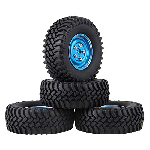 KEEDA 100mm 1,9 Zoll Metall Räder Felge und Gummireifen Reifen für 1:10 RC Rock Crawler Auto Axial SCX10 RC4WD D90 Ferngesteuerte Zubehör, Blau von KEEDA