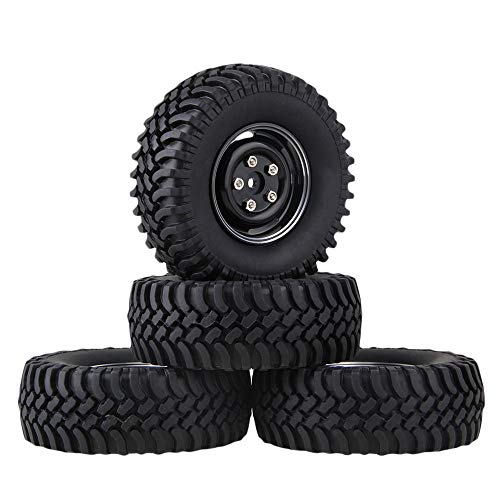 KEEDA 100mm 1,9 Zoll Metall Räder Felge und Gummireifen Reifen für 1:10 RC Rock Crawler Auto Axial SCX10 RC4WD D90 Ferngesteuerte Zubehör, Schwarz von KEEDA