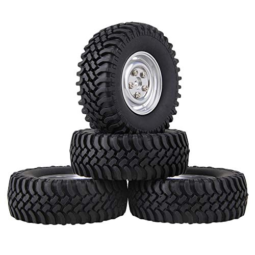 KEEDA 100mm 1,9 Zoll Metall Räder Felge und Gummireifen Reifen für 1:10 RC Rock Crawler Auto Axial SCX10 RC4WD D90 Ferngesteuerte Zubehör, Silber von KEEDA