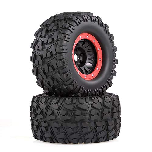 KEEDA 2PCS 165mm Gummi Reifen und Beadlock Felgen 17mm Sechskant Räder für 1/8 Redcat HPI HSP Hobao RC Monster Truck (A, Rot) von KEEDA