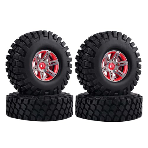 KEEDA 4 Stück 1,9 Zoll Metall Beadlock Felgen mit Gummireifen für 1/10 RC Crawler Car Axial SCX10 90046 SCX10 III AXI03007 Traxxas TRX4 TRX6 D90 TF2 Redcat Gen8 Gen7 (Rot, 115mm) von KEEDA