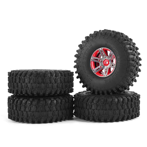 KEEDA 4 Stück 1,9 Zoll Metall Beadlock Felgen mit Gummireifen für 1/10 RC Crawler Car Axial SCX10 90046 SCX10 III AXI03007 Traxxas TRX4 TRX6 D90 TF2 Redcat Gen8 Gen7 (Rot, 120mm) von KEEDA