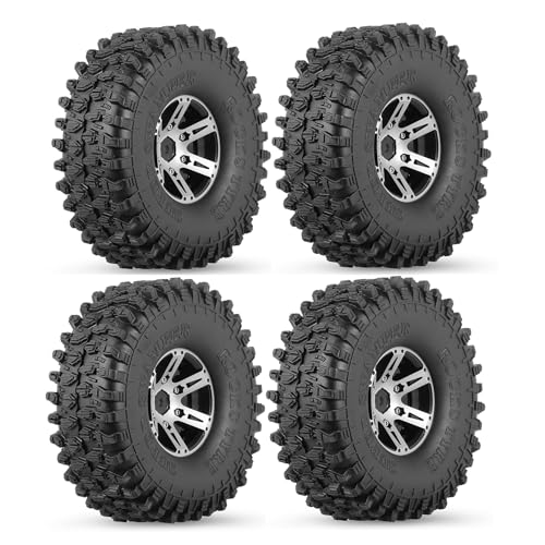 KEEDA 4 Stück 1,9 Zoll Metall Beadlock Felgen mit Gummireifen für 1/10 RC Crawler Car Axial SCX10 90046 SCX10 III AXI03007 Traxxas TRX4 TRX6 D90 TF2 Redcat Gen8 Gen7 (Schwarz, 120mm) von KEEDA