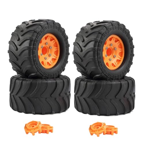 KEEDA 4 Stück 2.8'' Reifen und Kunststoff Räder Felgen für 1/10 RC Monster Truck Off-Road Autos Teile (Orange) von KEEDA