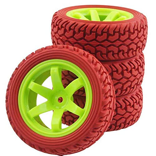 KEEDA 4 Stück 75mm Gummireifen und Kunststoffräder, RC Reifen und 6-Speichen Rader Felgen für 1/10 RC Auf Straße Auto 1/16 RC Rallye Auto HSP 94123 HPI Kyosho Tamiya (Rot) von KEEDA