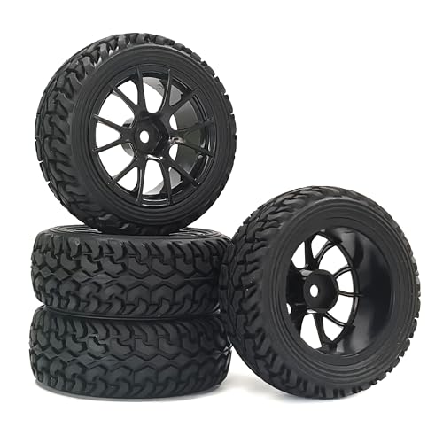 KEEDA 4 Stück 75mm Gummireifen und Kunststoffräder, RC Reifen und Rader Felgen für 1/10 RC Auf Straße Auto 1/16 RC Rallye Auto HSP 94123 HPI Kyosho Tamiya (Schwarz) von KEEDA