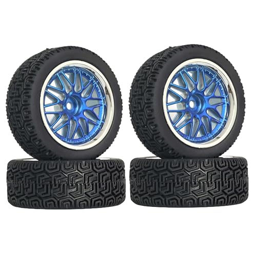 KEEDA 4 Stück Gummireifen Mit Kunststoff Felgen Räder Ersatzteile für 1/10 RC On Road Car Tourenwagen Rennwagen (68mm, Blau) von KEEDA