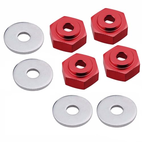 KEEDA 4PCS 12mm drehen auf 17mm Aluminiumlegierung Felgen Sechskant Adapter für 1/10 RC Car Buggy Monster Truck Kann 1/8 Reifenrad Verwenden (Rot) von KEEDA