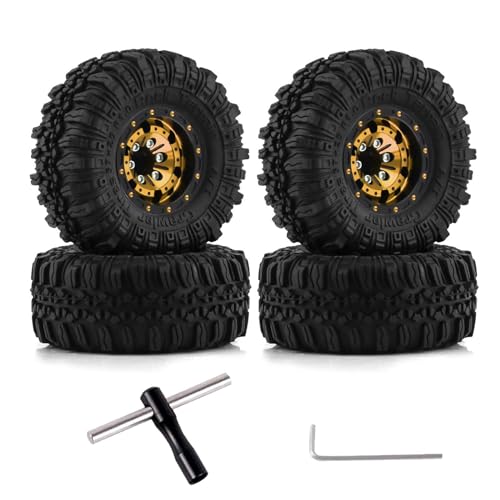 KEEDA 57mm RC Reifen und Räder, 1,0 Zoll Micro Beadlock Felge für 1/18 TRX4M 1/24 RC Crawler Car Axial SCX24 FMS FCX24 Upgrade Teile (A, Gold) von KEEDA