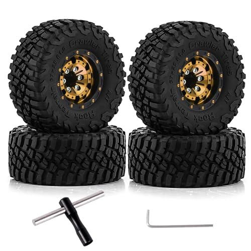 KEEDA 57mm RC Reifen und Räder, 1,0 Zoll Micro Beadlock Felge für 1/18 TRX4M 1/24 RC Crawler Car Axial SCX24 FMS FCX24 Upgrade Teile (B, Gold) von KEEDA