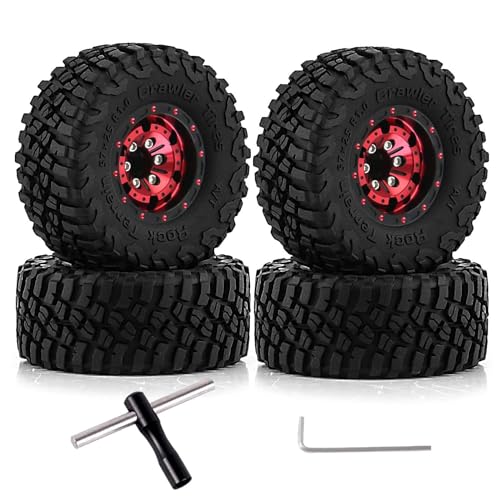 KEEDA 57mm RC Reifen und Räder, 1,0 Zoll Micro Beadlock Felge für 1/18 TRX4M 1/24 RC Crawler Car Axial SCX24 FMS FCX24 Upgrade Teile (B, Rot) von KEEDA