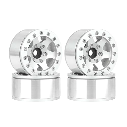 KEEDA Aluminiumlegierung 1,55 Beadlock Felgen 12mm Sechskant Räder Ersatzteile für 1/10 1/18 RC Crawler Car 1,55 Zoll Reifen (6-Speichen, Silber) von KEEDA