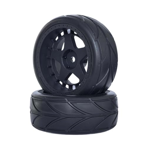 KEEDA RC Auto Gummi Reifen und 52mm/2,05 Zoll Nylon Felgen Räder für 1/10 RC On Road Touring Racing Drift Car (D, Schwarz) von KEEDA