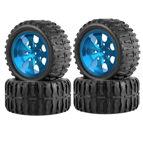 KEEDA RC Gummireifen und Aluminiumlegierung Felgen Metall Räder Ersatzteile für 1/10 RC Monster Truck (Blau, A) von KEEDA