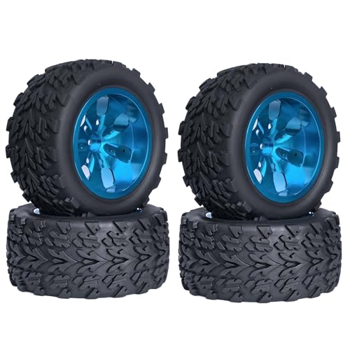 KEEDA RC Gummireifen und Aluminiumlegierung Felgen Metall Räder Ersatzteile für 1/10 RC Monster Truck (Blau, B) von KEEDA