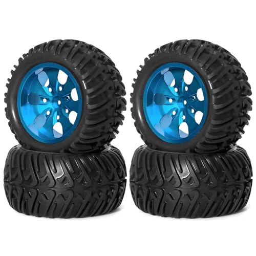 KEEDA RC Gummireifen und Aluminiumlegierung Felgen Metall Räder Ersatzteile für 1/10 RC Monster Truck (Blau, D) von KEEDA