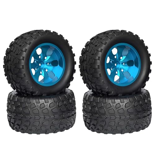 KEEDA RC Gummireifen und Aluminiumlegierung Felgen Metall Räder Ersatzteile für 1/10 RC Monster Truck (Blau, E) von KEEDA