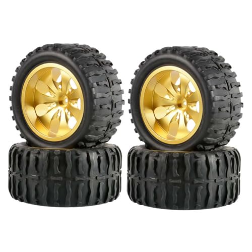 KEEDA RC Gummireifen und Aluminiumlegierung Felgen Metall Räder Ersatzteile für 1/10 RC Monster Truck (Gold, A) von KEEDA