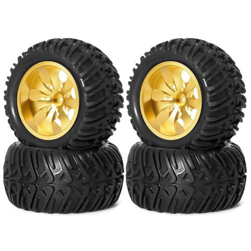 KEEDA RC Gummireifen und Aluminiumlegierung Felgen Metall Räder Ersatzteile für 1/10 RC Monster Truck (Gold, D) von KEEDA