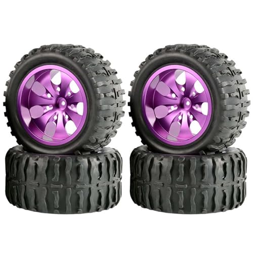 KEEDA RC Gummireifen und Aluminiumlegierung Felgen Metall Räder Ersatzteile für 1/10 RC Monster Truck (Violett, A) von KEEDA