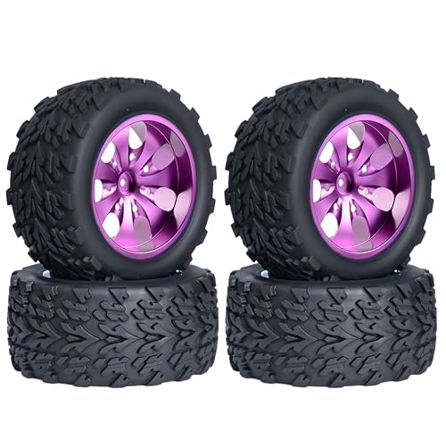 KEEDA RC Gummireifen und Aluminiumlegierung Felgen Metall Räder Ersatzteile für 1/10 RC Monster Truck (Violett, B) von KEEDA