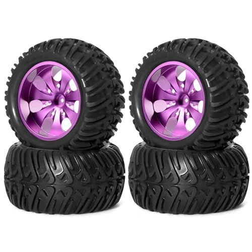 KEEDA RC Gummireifen und Aluminiumlegierung Felgen Metall Räder Ersatzteile für 1/10 RC Monster Truck (Violett, D) von KEEDA