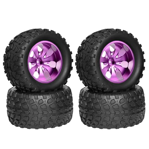 KEEDA RC Gummireifen und Aluminiumlegierung Felgen Metall Räder Ersatzteile für 1/10 RC Monster Truck (Violett, E) von KEEDA