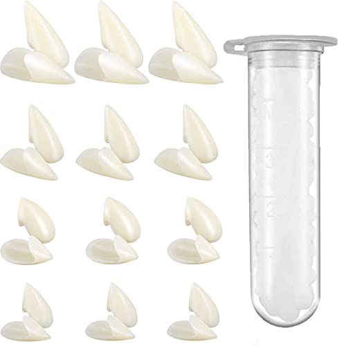 12 Paar Vampir Zähne Kit, 4 Größen Vampir Fangs mit 1 Rohr Zähne Pellets Klebstoff, Halloween Zähne Zahnersatz Requisiten Zähne für Karneval Halloween Party Cosplay von KEELYY