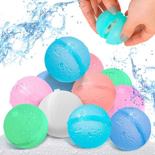 12 Stück Wasserbomben Wiederverwendbare, Silikon Wasserbomben Wiederbefüllbare, Wasserspielzeug für Sommer Draussen, Bunt Gemischt Wasserball für Party Pool Strand von KEELYY