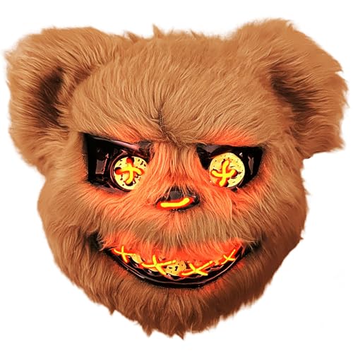 Halloween Maske LED Horror Bärenmaske, Grusel Maske für Erwachsene Kinder, Blutige Bären Maske Gruselig Plüsch Teddybär Kopfmaske für Halloween Kostüm Festival Party Karneval Cosplay von KEELYY