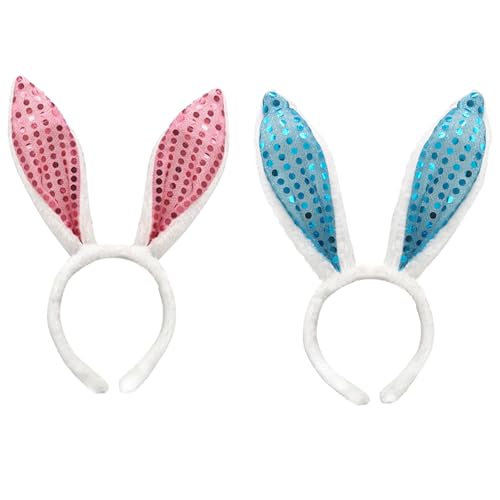 KEELYY 2 Stück Hasenohren Haarreif, Hase Ohren Stirnband, Plüsch Ohren Stirnbänder, Kopfschmuck für Frauen und Mädchen, Ostern Party Hochzeit Geburtstag Kostüm Cosplay von KEELYY